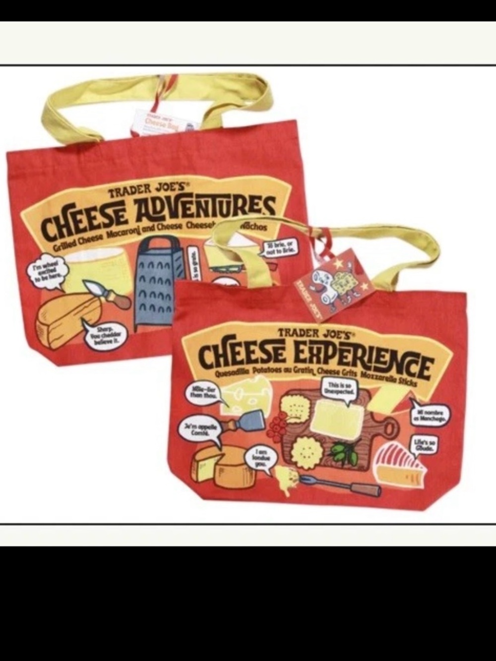 Trader Joe's Cheese Experience Tote Bag - Red with Yellow Handles New With Tags